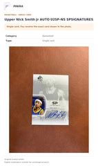 Item details and original photo for Upper Nick Smith Jr AUTO 02SP-NS SPSIGNATURES.