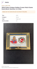 Item details and original photo for 2024 Futera Unique Golden Frame Patch Game Used Alexis Sanchez 1/1 Chile.