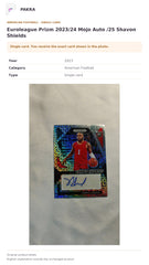 Item details and original photo for Euroleague Prizm 2023/24 Mojo Auto /25 Shavon Shields.