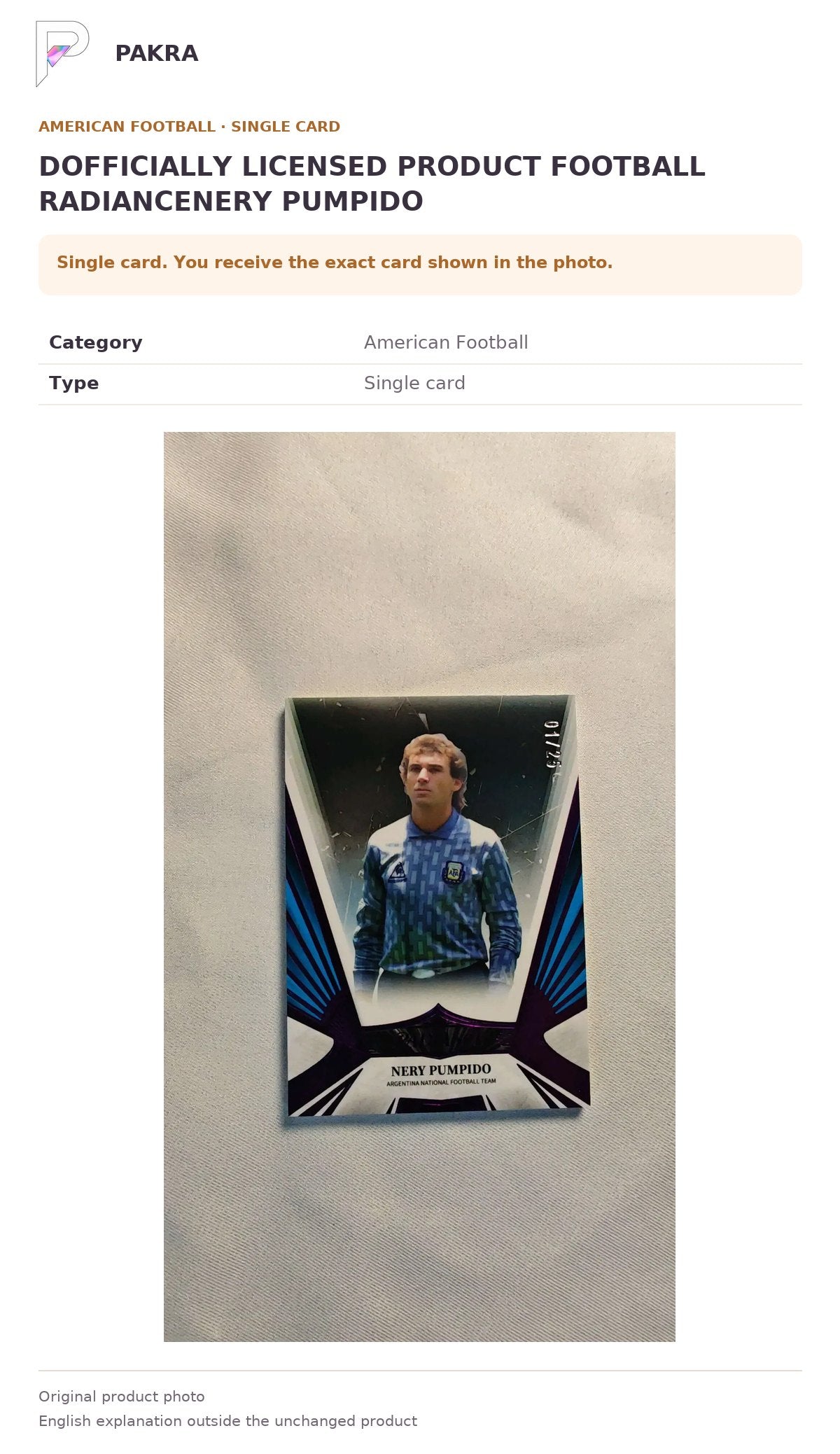 Item details and original photo for DOFFICIALLY LICENSED PRODUCT FOOTBALL RADIANCENERY PUMPIDO.
