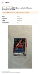 Item details and original photo for Kobe Sanders 2025 Donruss Rated Rookie Basketball RC #36.