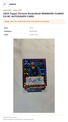 Item details and original photo for 2024 Topps Chrome Basketball BRANDON CLARKE CG-BC AUTOGRAPH CARD.