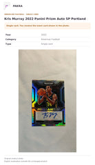 Item details and original photo for Kris Murray 2022 Panini Prizm Auto SP Portland.