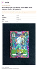 Item details and original photo for Ibrahim Mbaye 2026 Panini Prizm #405 Plum Blossom Choice /8 Rookie RC.