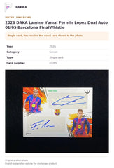 Item details and original photo for 2026 DAKA Lamine Yamal Fermin Lopez Dual Auto 01/05 Barcelona FinalWhistle.
