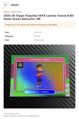 Item details and original photo for 2025-26 Topps Flagship UEFA Lamine Yamal 8-Bit Shots Green Refractor /99.