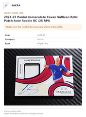 Item details and original photo for 2024-25 Panini Immaculate Cavan Sullivan Relic Patch Auto Rookie RC /25 RPA.