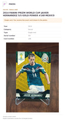 Item details and original photo for 2014 PANINI PRIZM WORLD CUP JAVIER HERNANDEZ 5/5 GOLD POWER #148 MEXICO.