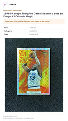 Item details and original photo for 1996-97 Topps Shaquille O'Neal Season's Best En Fuego #3 Orlando Magic.