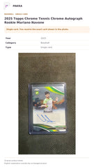 Item details and original photo for 2025 Topps Chrome Tennis Chrome Autograph Rookie Mariano Navone.
