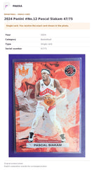 Item details and original photo for 2024 Panini #No.12 Pascal Siakam 47/75.