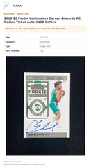 Item details and original photo for 2019-20 Panini Contenders Carsen Edwards RC Rookie Ticket Auto #126 Celtics.