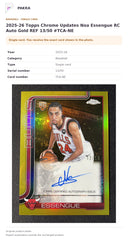 Item details and original photo for 2025-26 Topps Chrome Updates Noa Essengue RC Auto Gold REF 13/50 #TCA-NE.