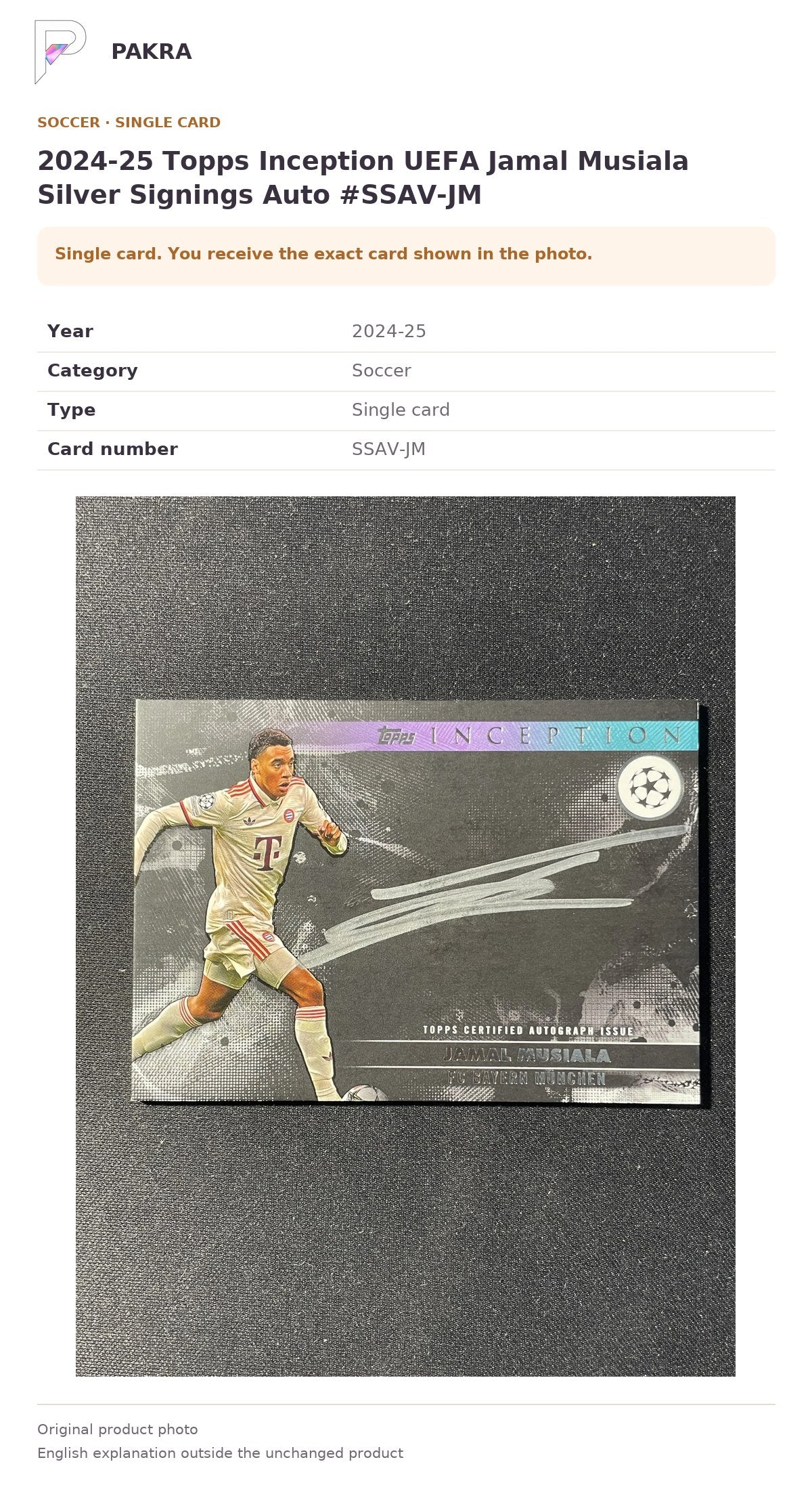 Item details and original photo for 2024-25 Topps Inception UEFA Jamal Musiala Silver Signings Auto #SSAV-JM.