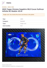 Item details and original photo for 2025 Topps Chrome Sapphire MLS Cavan Sullivan Infinite RC Rookie #IS-8.