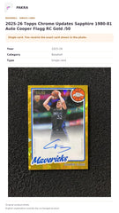 Item details and original photo for 2025-26 Topps Chrome Updates Sapphire 1980-81 Auto Cooper Flagg RC Gold /50.
