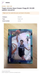 Item details and original photo for Topps chrome Aqua Cooper Flagg RC 33/199 update ssp green.