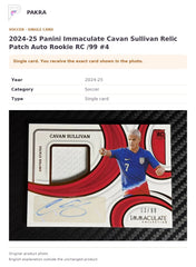 Item details and original photo for 2024-25 Panini Immaculate Cavan Sullivan Relic Patch Auto Rookie RC /99 #4.