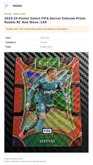 Item details and original photo for 2023-24 Panini Select FIFA Soccer Estevao Prizm Rookie RC Red Wave /149.