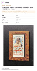 Item details and original photo for 2026 Topps Allen & Ginter Mini Auto Tony Oliva #MA-TO 9/10 Twins.