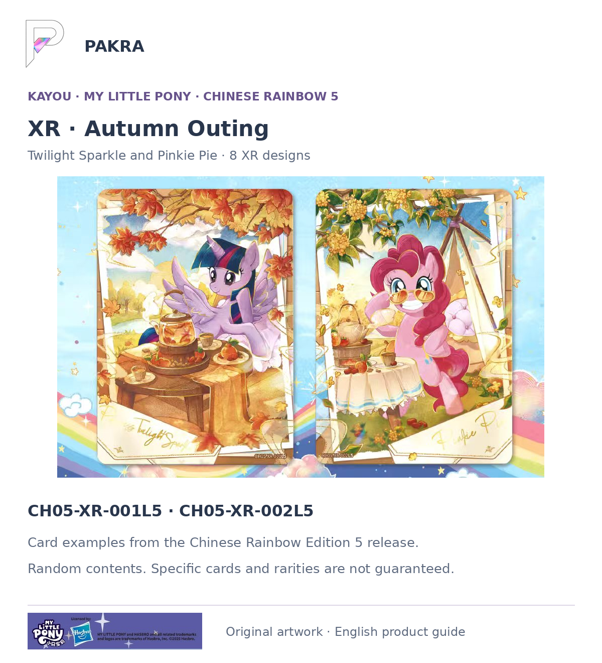 Chinese Rainbow 5 XR Autumn Outing chase examples CH05-XR-001L5 and CH05-XR-002L5; random contents