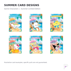 Illustrative Sanrio Summer Limited Edition card designs; specific pulls are not guaranteed