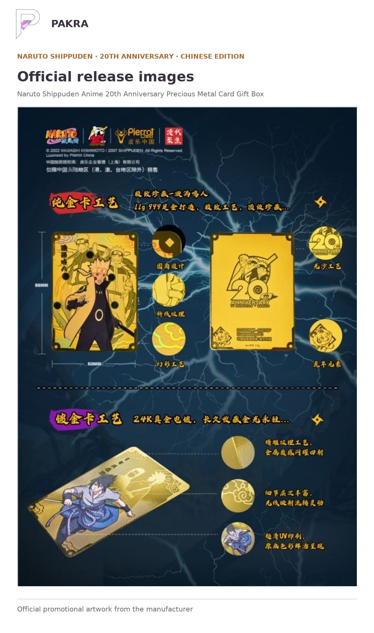 Official release image for Naruto Shippuden Anime 20th Anniversary Precious Metal Card Gift Box.