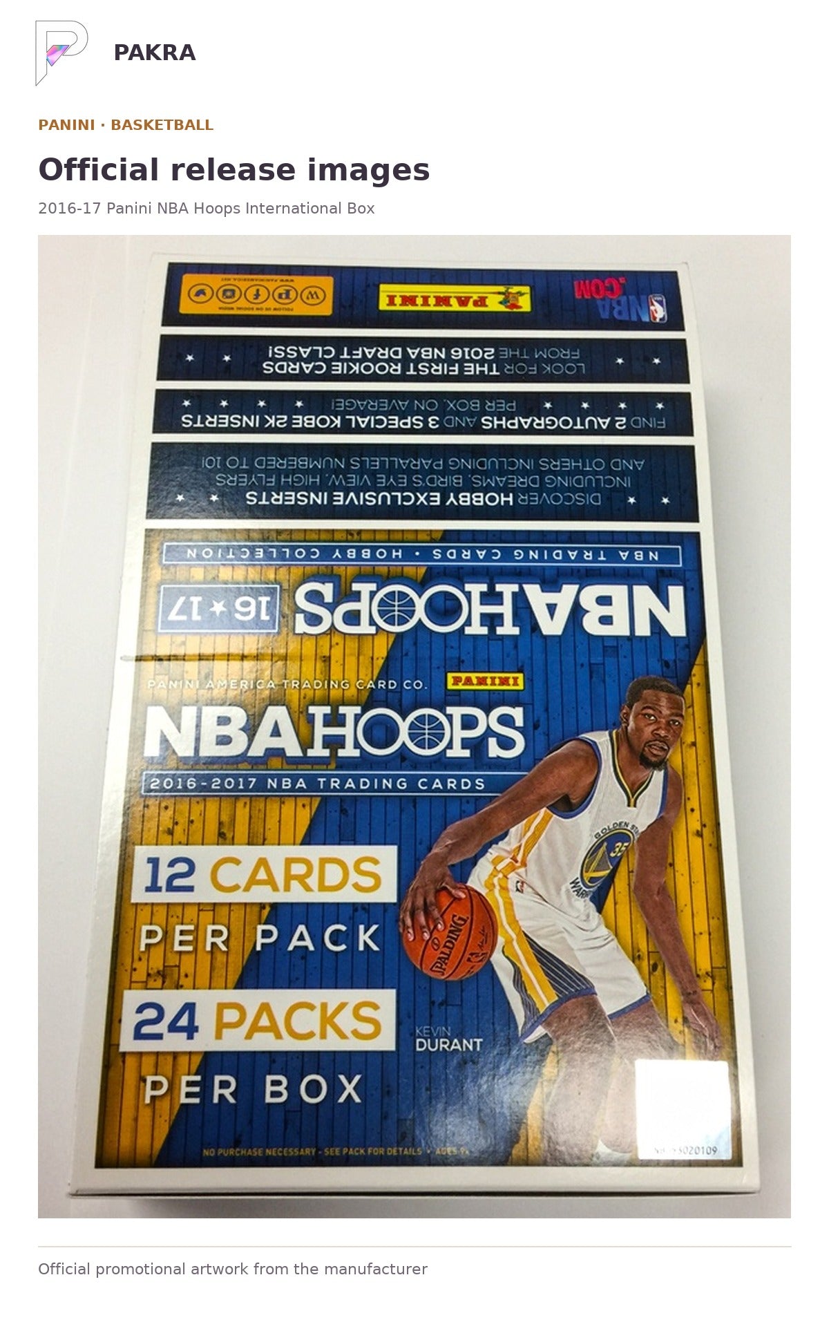 Official release image for 2016-17 Panini NBA Hoops International Box.