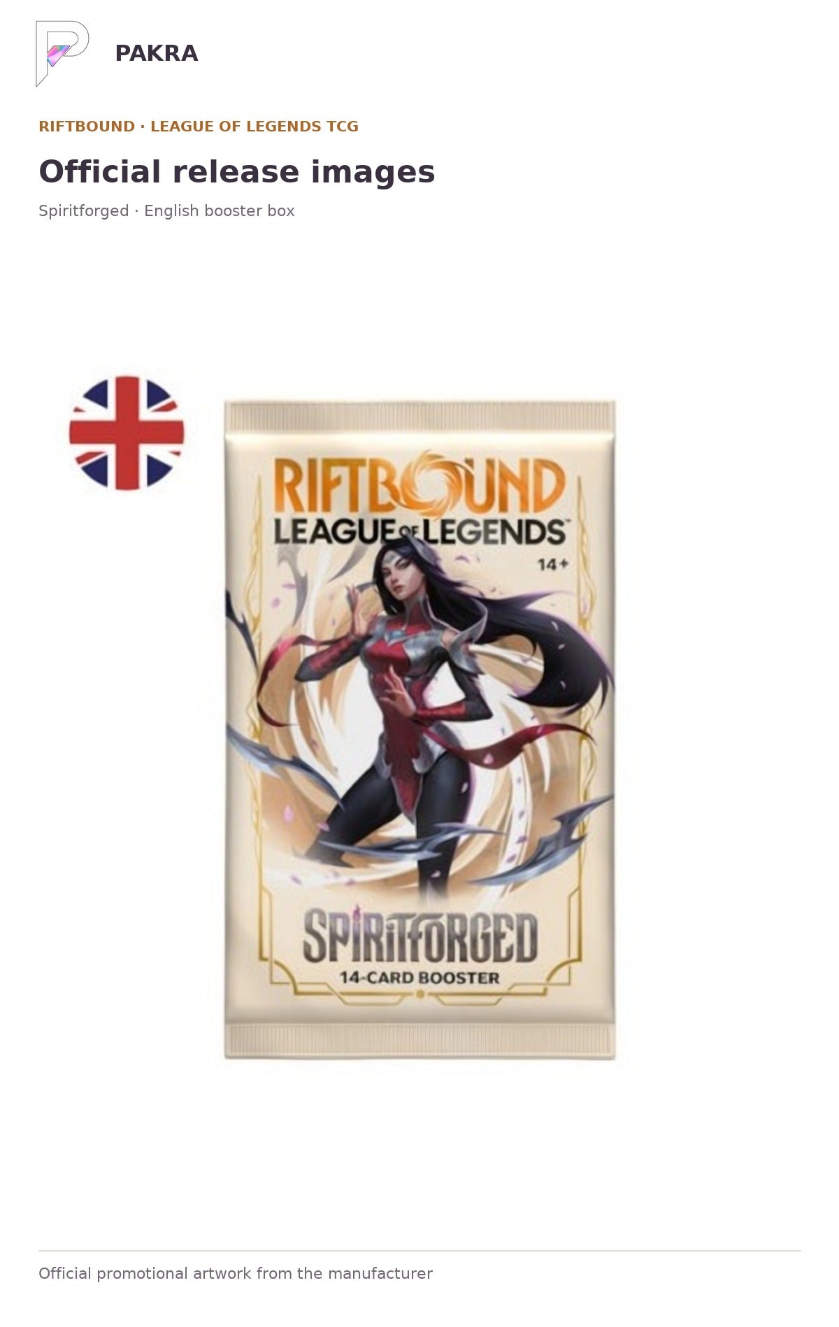 Official release image for Riftbound League of Legends TCG Spiritforged Booster Box - English - 24 Packs.