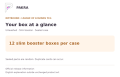 Box guide for Riftbound Unleashed Slim Booster Box - Simplified Chinese - Sealed Case of 12 Boxes: 12 slim booster boxes per case.