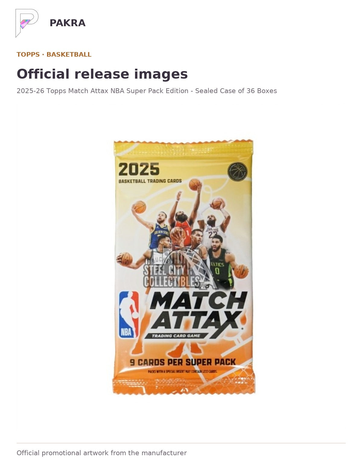 Official release image for 2025-26 Topps Match Attax NBA Super Pack Edition - Sealed Case of 36 Boxes.