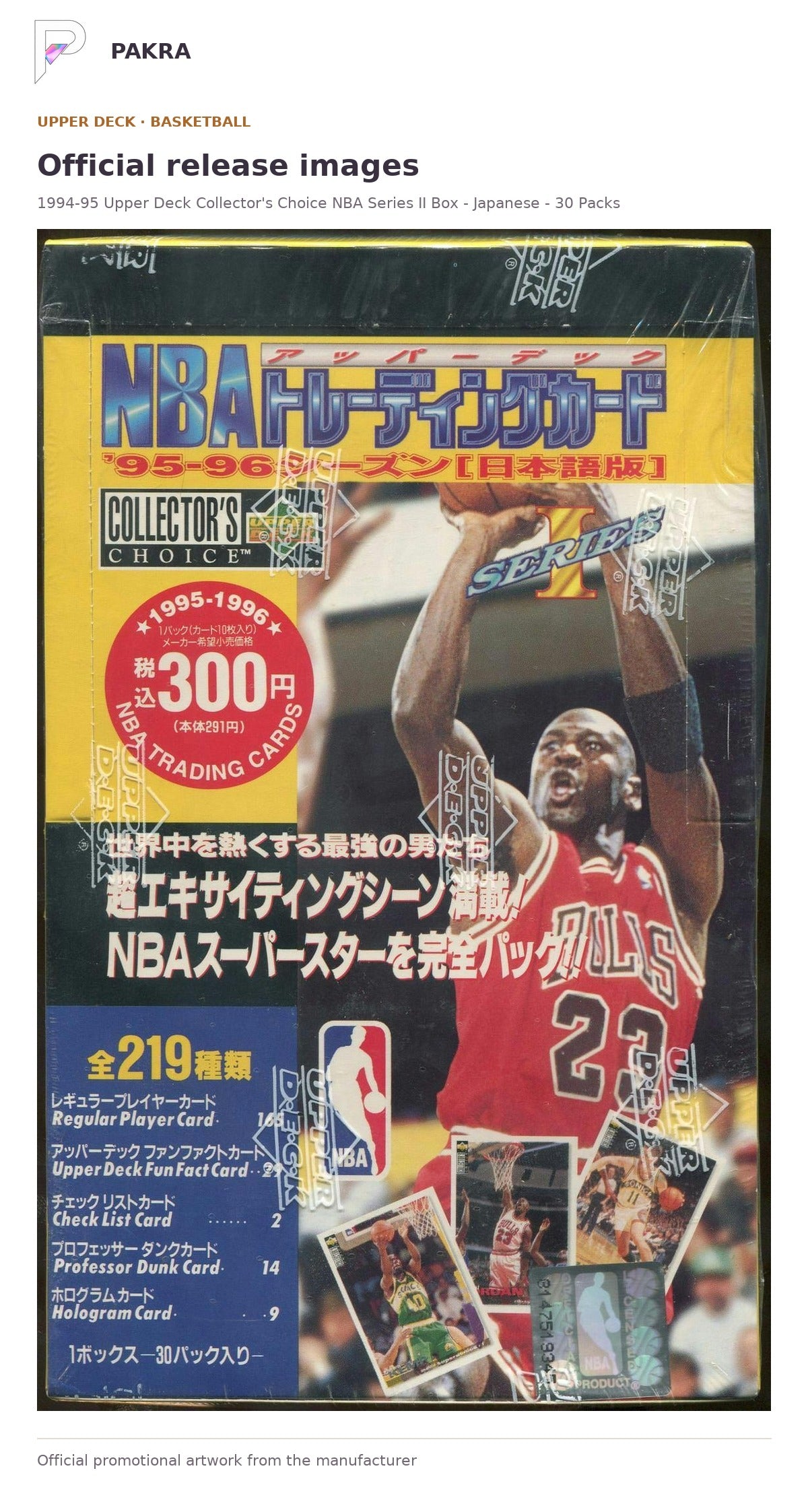 Official release image for 1994-95 Upper Deck Collector's Choice NBA Series II Box - Japanese - 30 Packs.