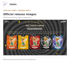 Official release image for Card.fun 2026 ChronoZ Disney Legacy Trading Cards - Sealed Case of 10 Boxes.
