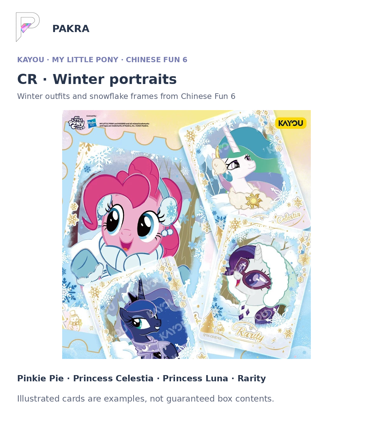 Original Chinese Fun 6 CR winter card artwork with English guide; illustrated cards are not guaranteed contents