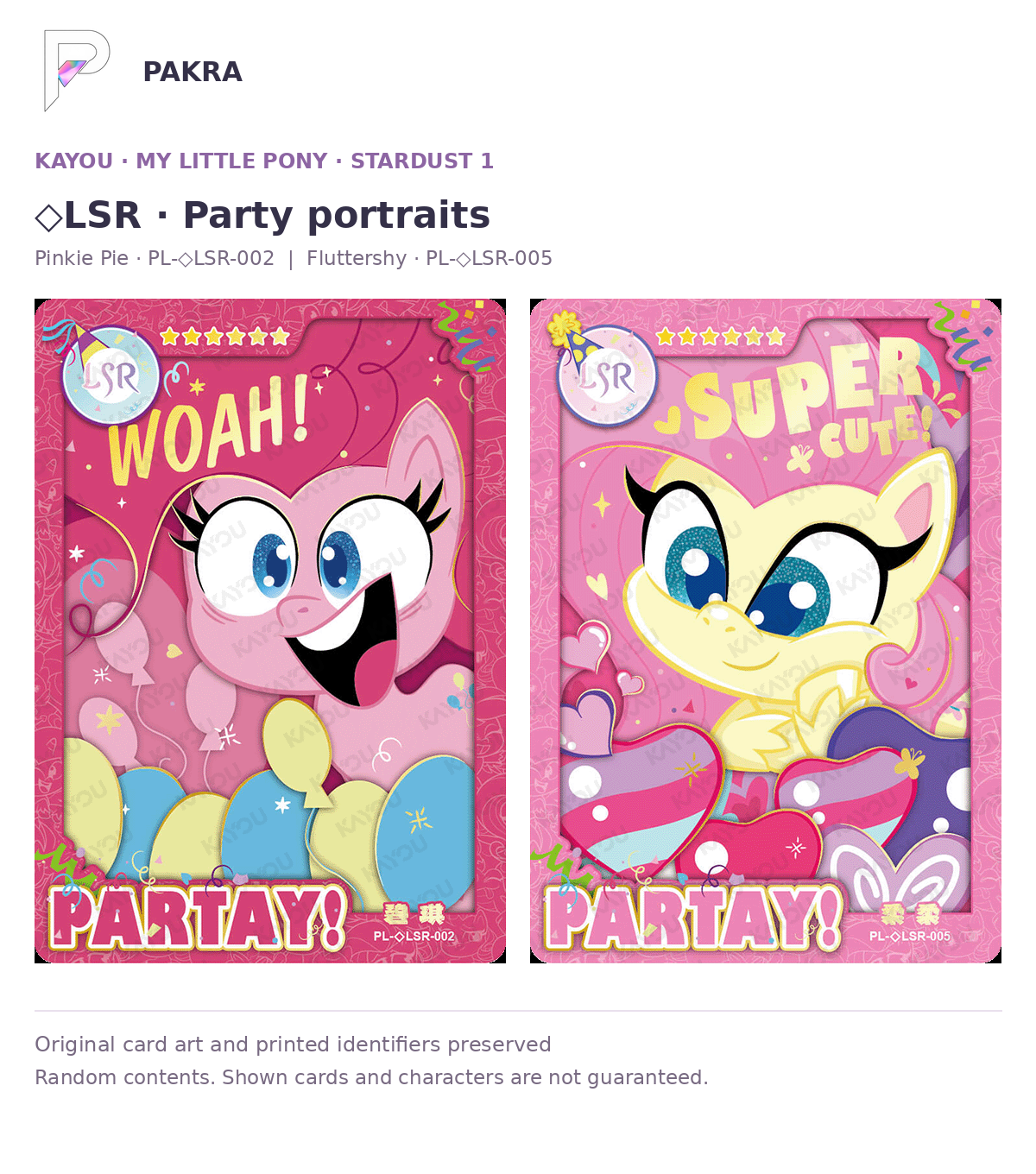 Stardust 1 diamond LSR original party portraits PL-diamond-LSR-002 Pinkie Pie and 005 Fluttershy
