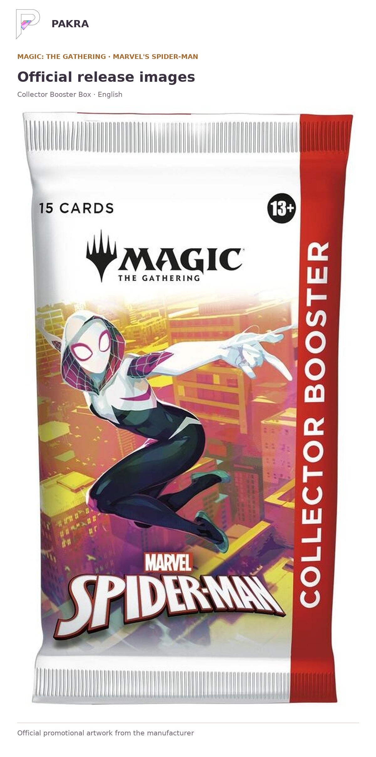 Official release image for Magic: The Gathering Marvel's Spider-Man Collector Booster Box - English.