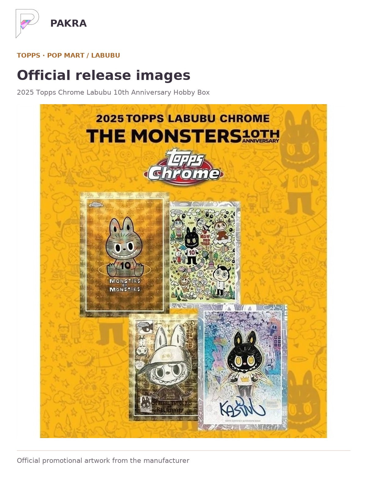 Official release image for 2025 Topps Chrome Labubu 10th Anniversary Hobby Box.