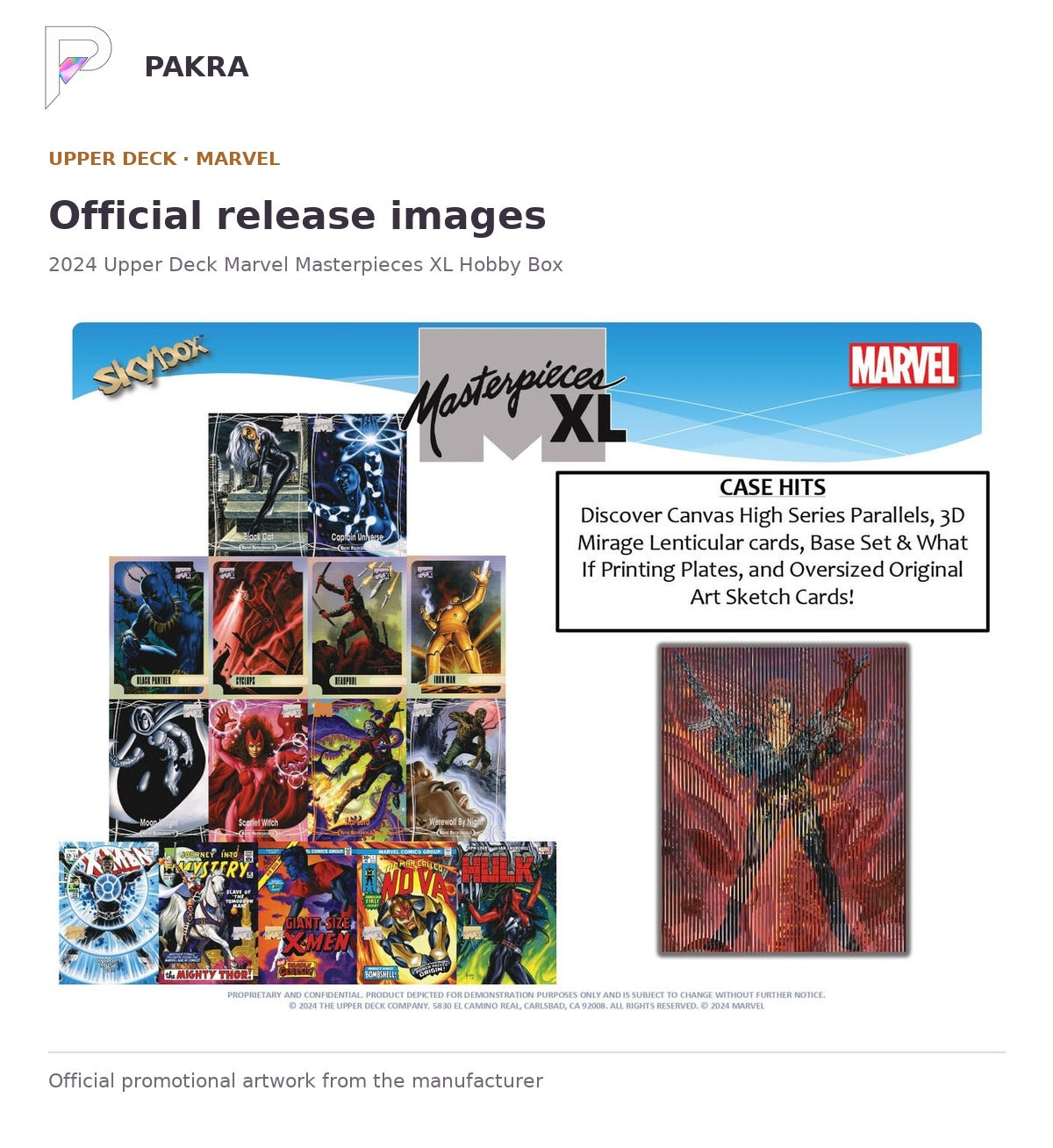 Official release image for 2024 Upper Deck Marvel Masterpieces XL Hobby Box.