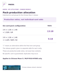 Chinese Moon 5 six-card pack production groups: SSR or UR 13:18; LSR, SGR or SC 5:18