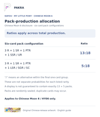 Chinese Moon 6 six-card production allocation groups 13:18 and 5:18; not individual-card odds