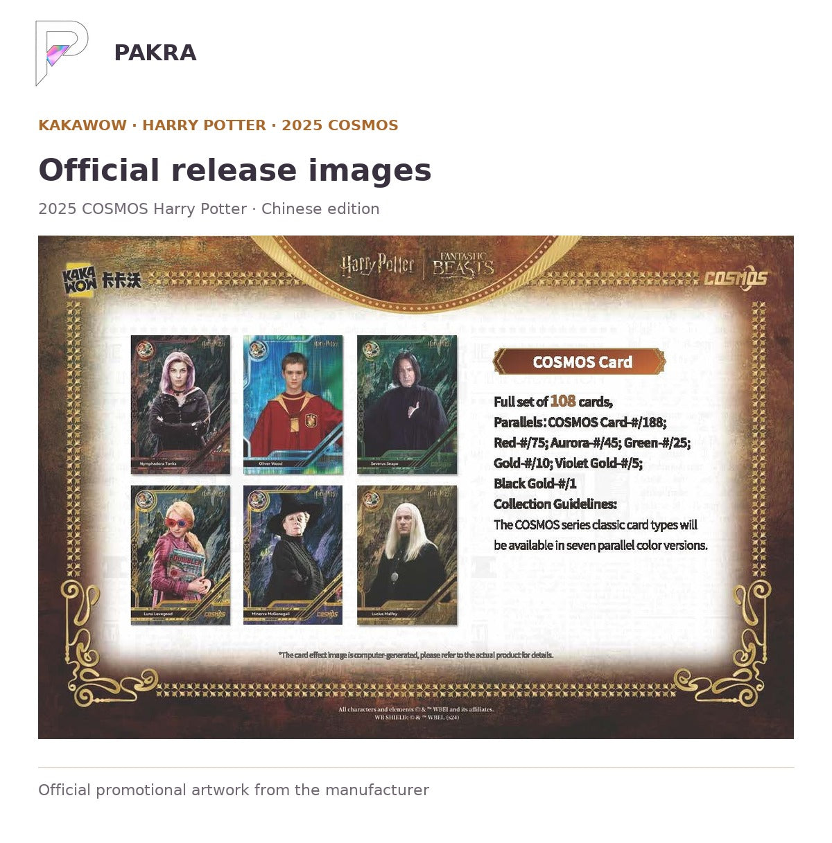 Official release image for Kakawow 2025 COSMOS Harry Potter Official Collectible Cards - Sealed Case of 10 Boxes.