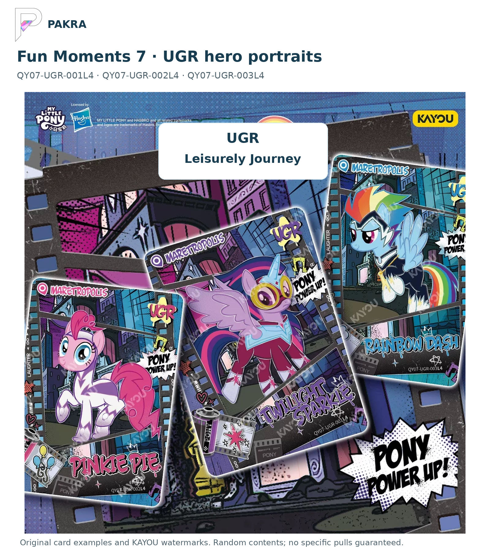 Original QY07 UGR Leisurely Journey hero cards 001L4, 002L4 and 003L4, with English explanation