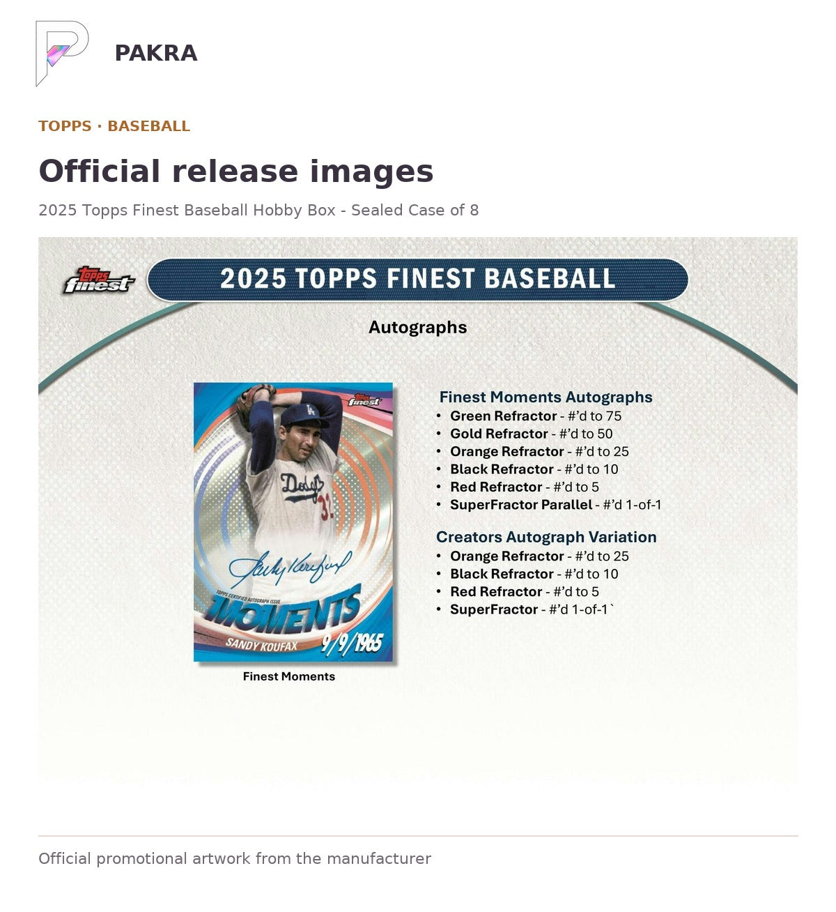 Official release image for 2025 Topps Finest Baseball Hobby Box - Sealed Case of 8.