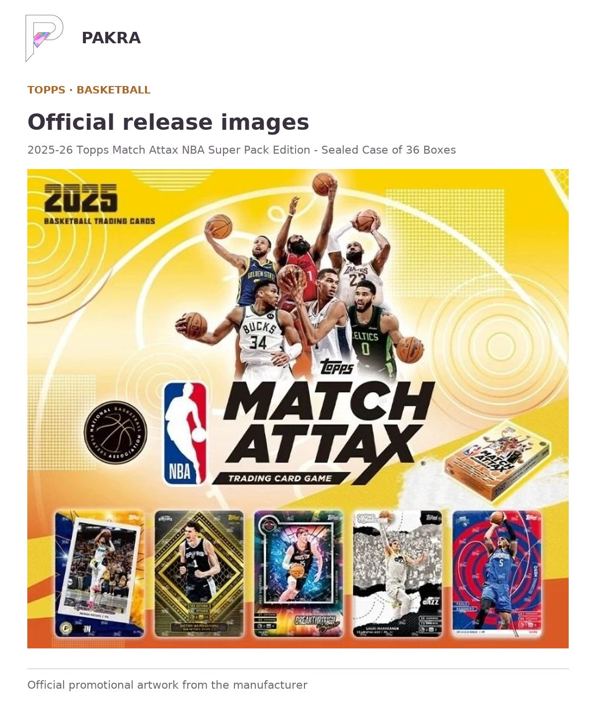 Official release image for 2025-26 Topps Match Attax NBA Super Pack Edition - Sealed Case of 36 Boxes.