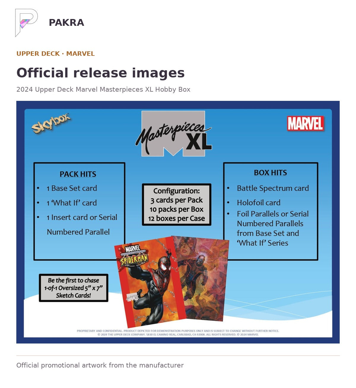 Official release image for 2024 Upper Deck Marvel Masterpieces XL Hobby Box.
