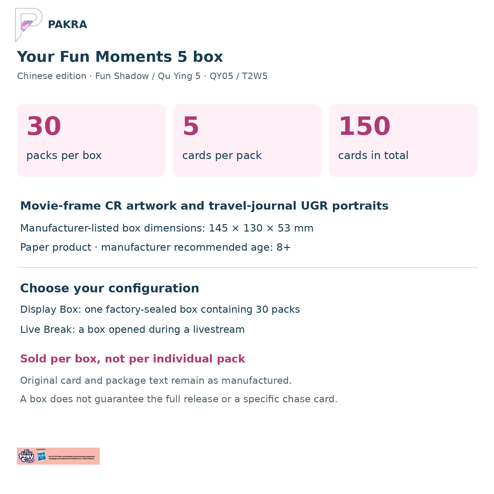 Fun Moments 5 box guide: 30 packs, 5 cards per pack, 150 cards in total
