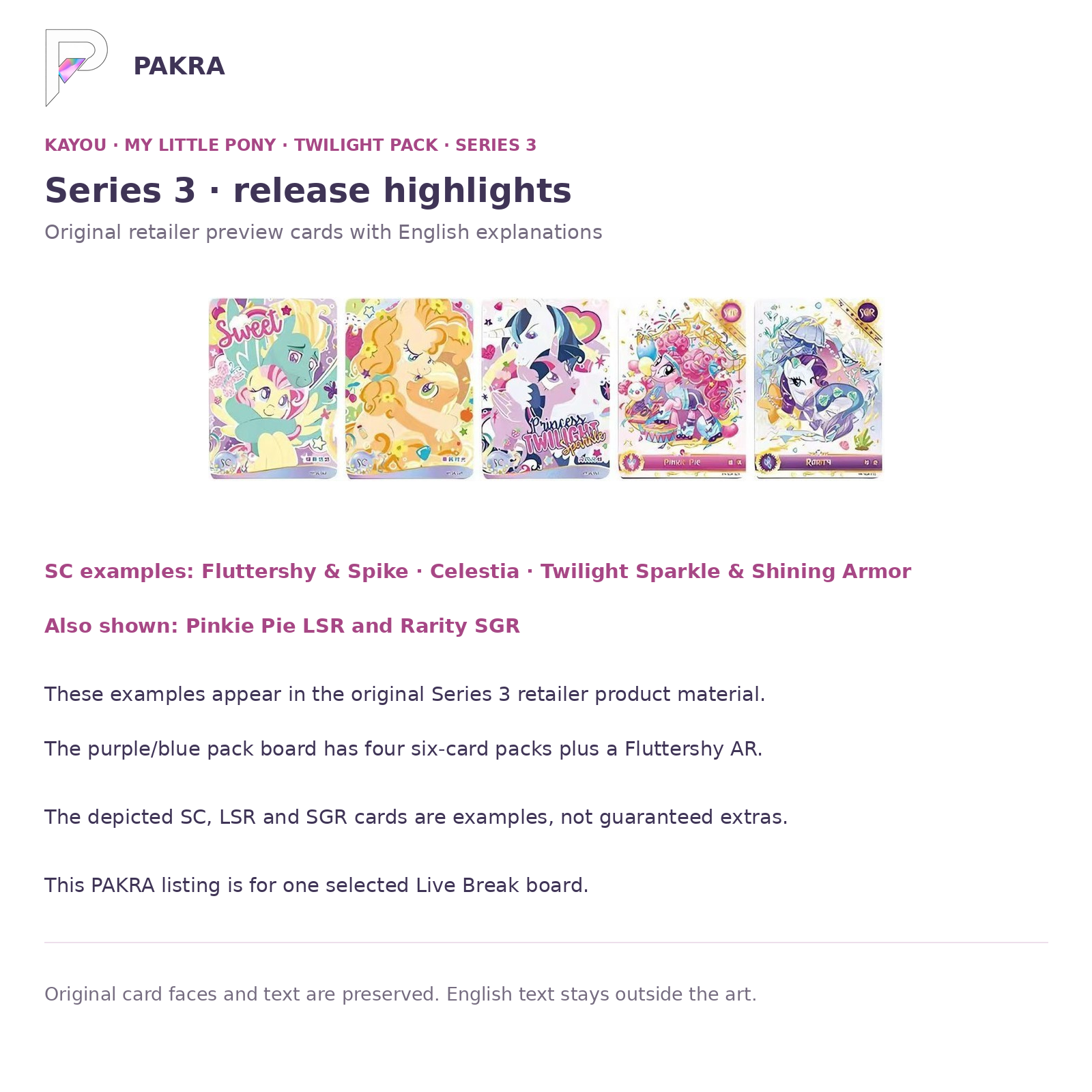 Chinese Twilight Pack Series 3 original retailer card highlights: SC, Pinkie Pie LSR and Rarity SGR examples, not guaranteed pulls