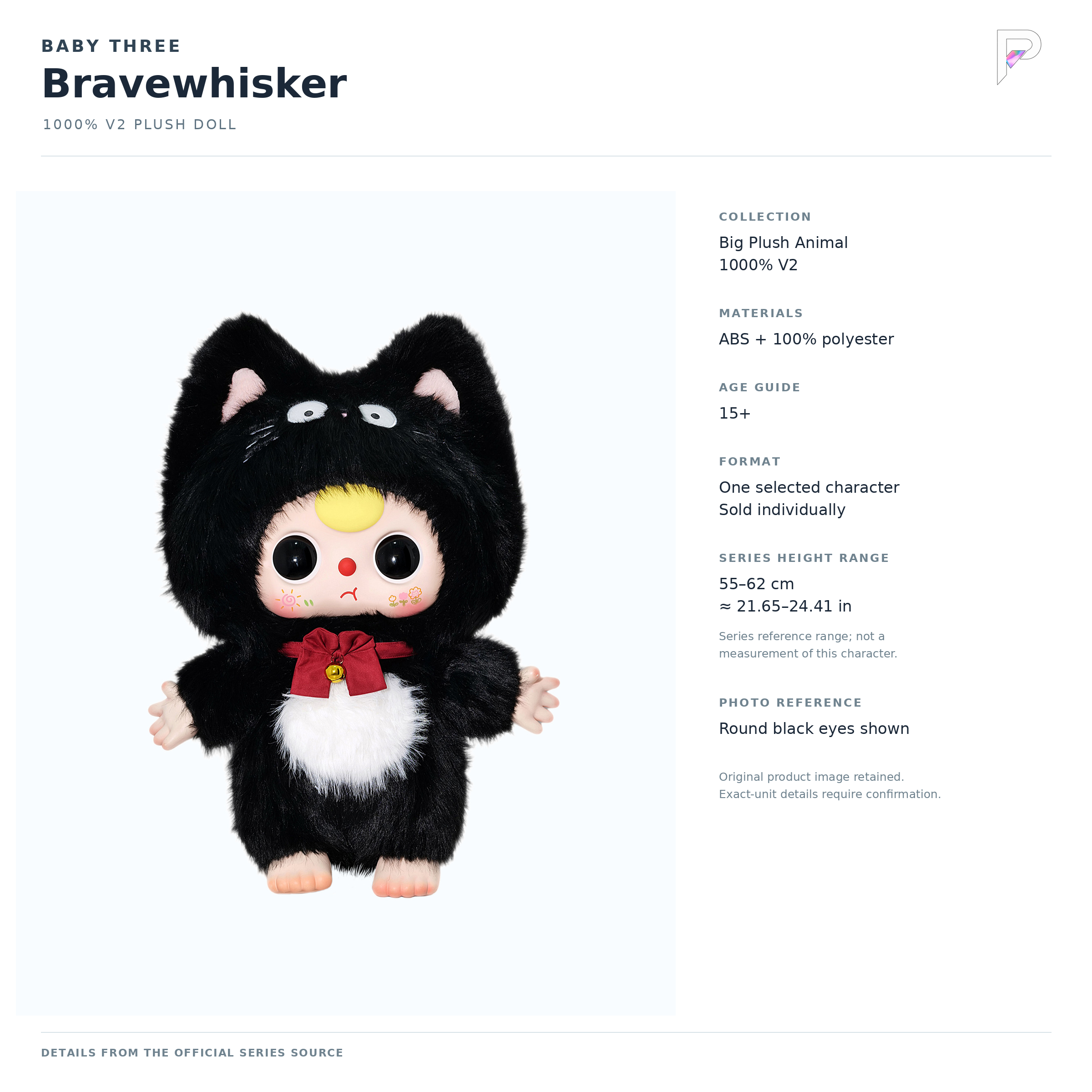 Baby Three Bravewhisker product specifications card with official front photograph and PAKRA logo; not an additional angle