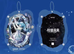 Reference image of the blue KAYOU Hatsune Miku shaped card holder, front and back. Cards shown are for illustration only and are not included.