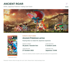 Ancient Roar SV4K English product details with original official Japanese pack and release artwork, 30 packs per box and 5 random cards per pack